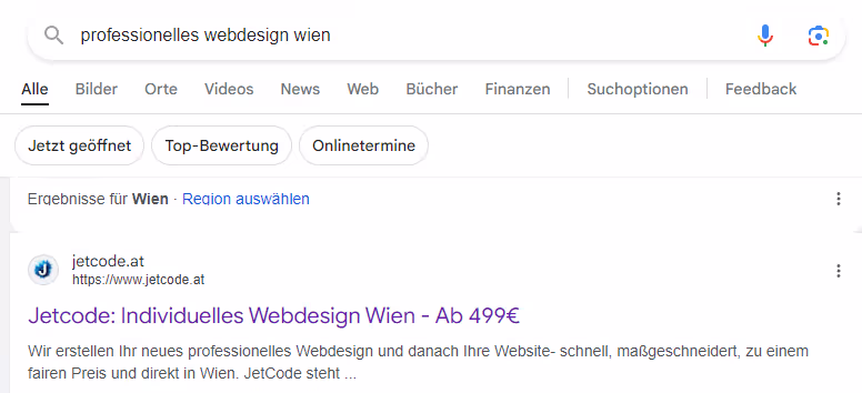 Erster Platz bei Webdesign Wien