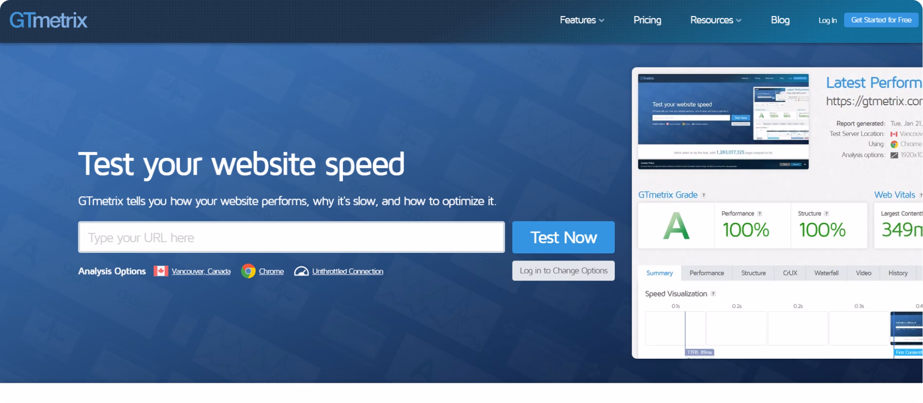 GTmetrix Homepage