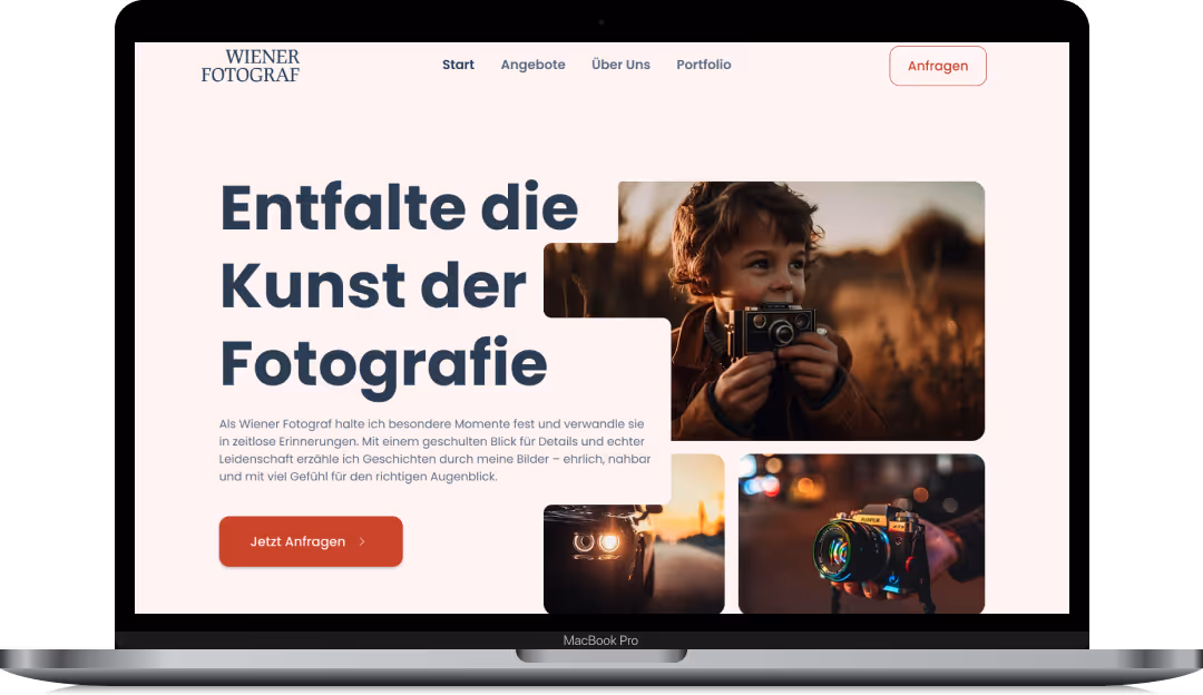 Fotograf Website auf einem Laptop